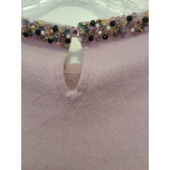 Magaschoni Cashmere Womens Sweater Beaded Trim Lavender Small - Picture 7 of 8
